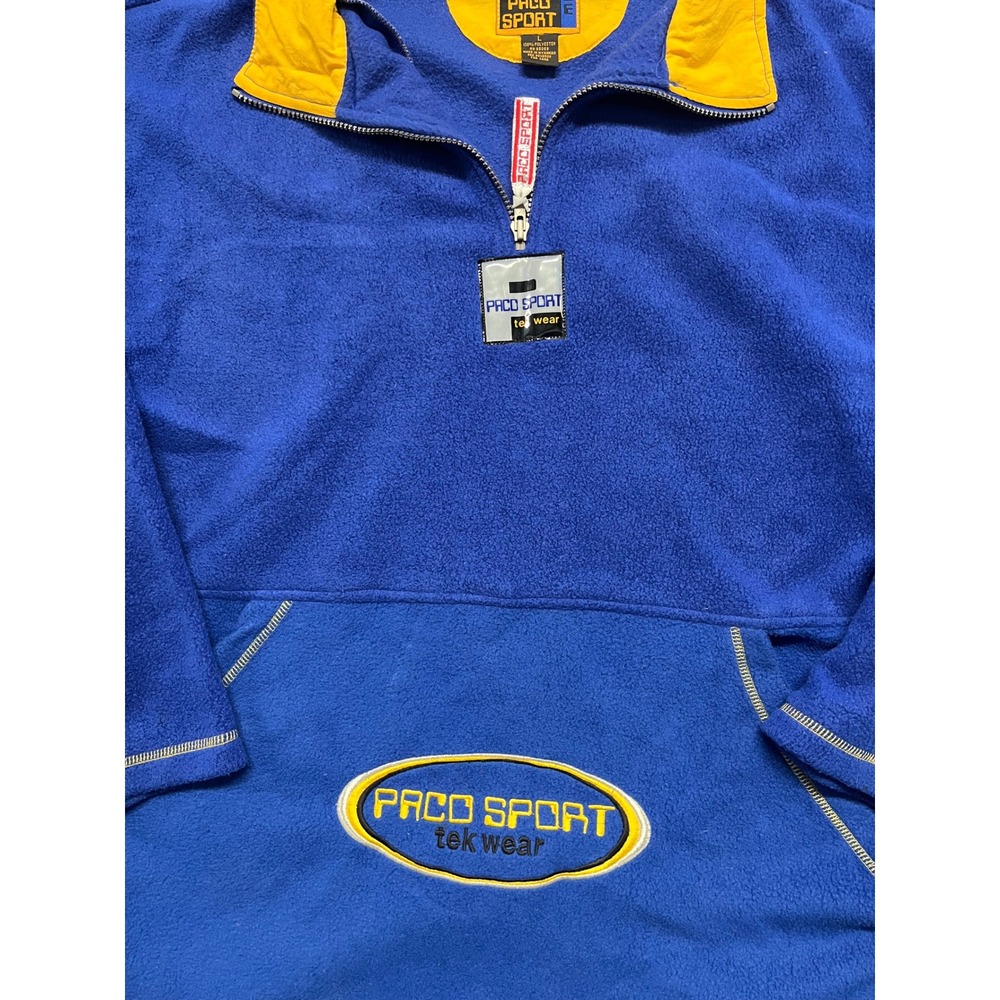 Paco Sport Tek Wear Vintage Fleece Pullover Blue Yellow Quarter Zip Mens Large - Picture 2 of 7